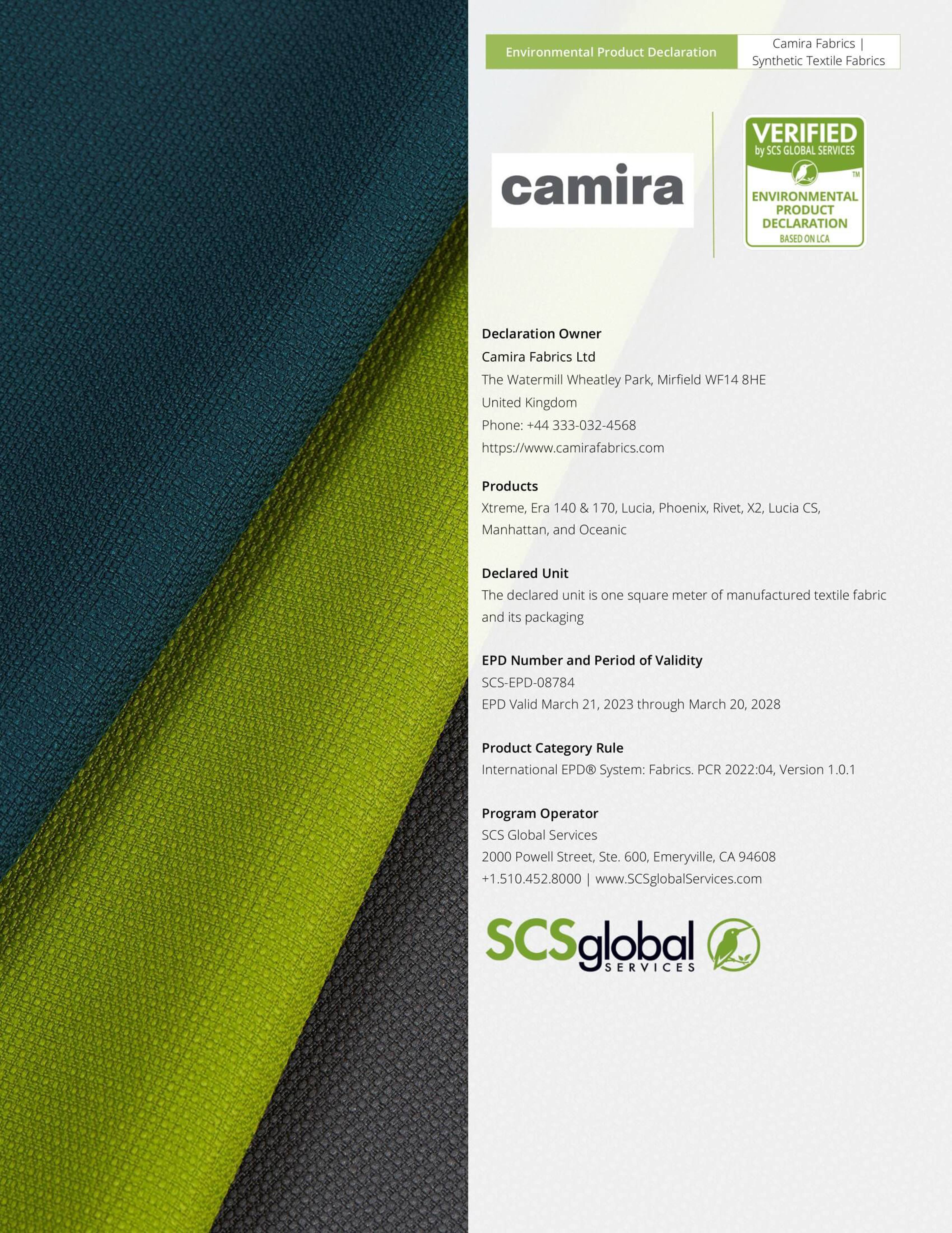SCS EPD 08784 Camirafabrics Syntheticfabrics 032123 Website