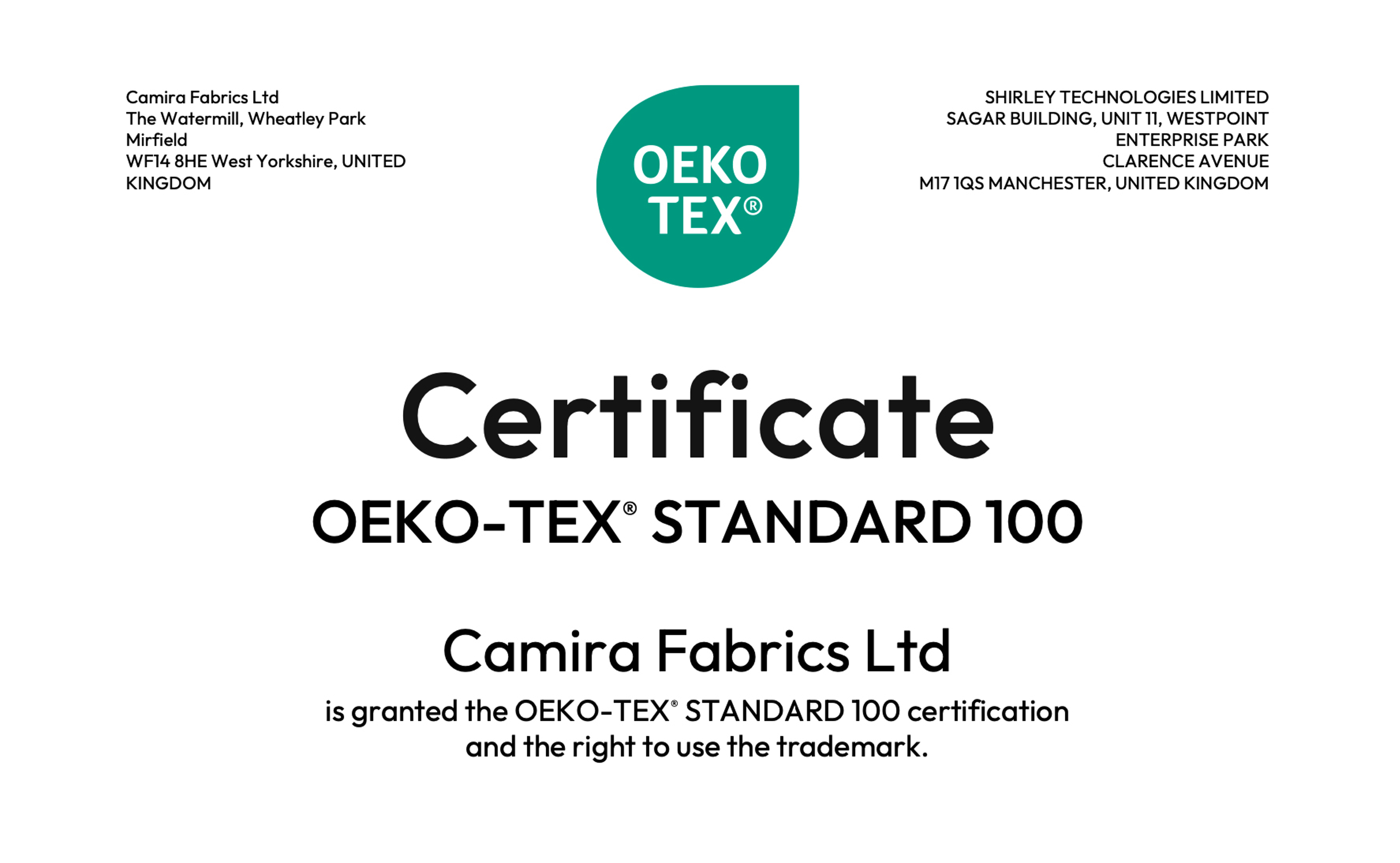 Oeko Tex Recycled Polyester Certificate Image (1)